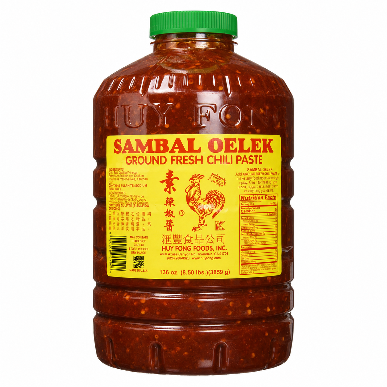 Huy Fong Sambal Oelek Chili Sauce 136 oz / 8.5 lb Huy Fong